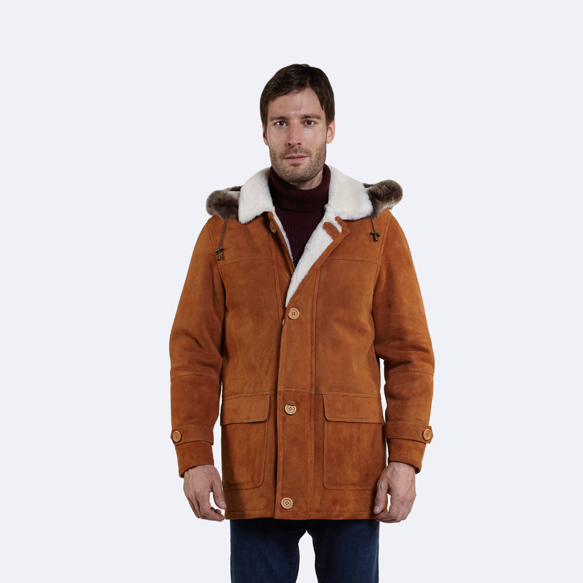 Men's Martin Sheepskin Coat with Removable Hood - Stylish & Warm ...